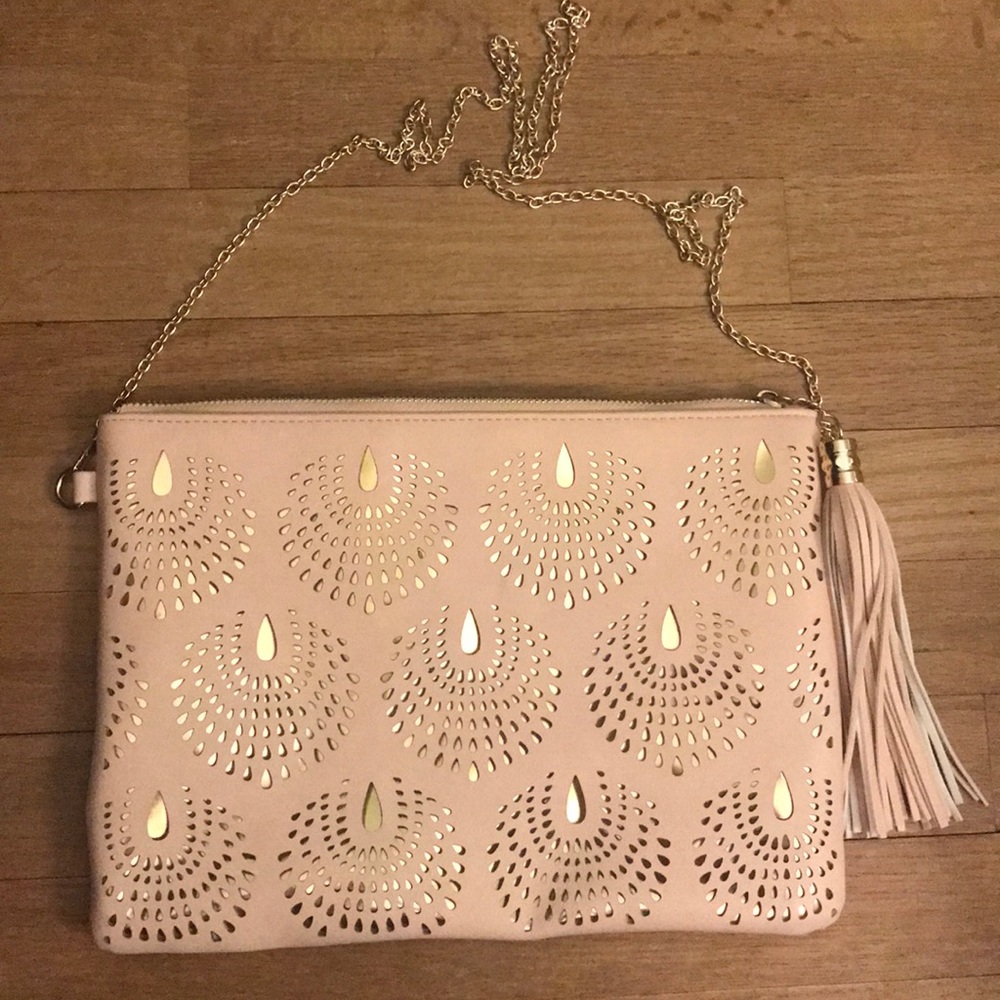 Pale pink clutch/purse with gold inlay